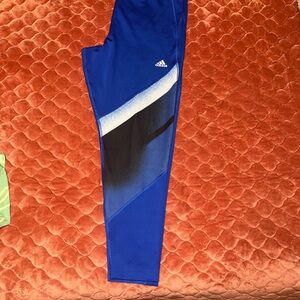 Adidas Blue and Black Leggings with Dynamic Stripe Design
